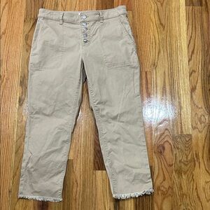 LOFT Women's Tan Cropped Pants with Frayed Hem